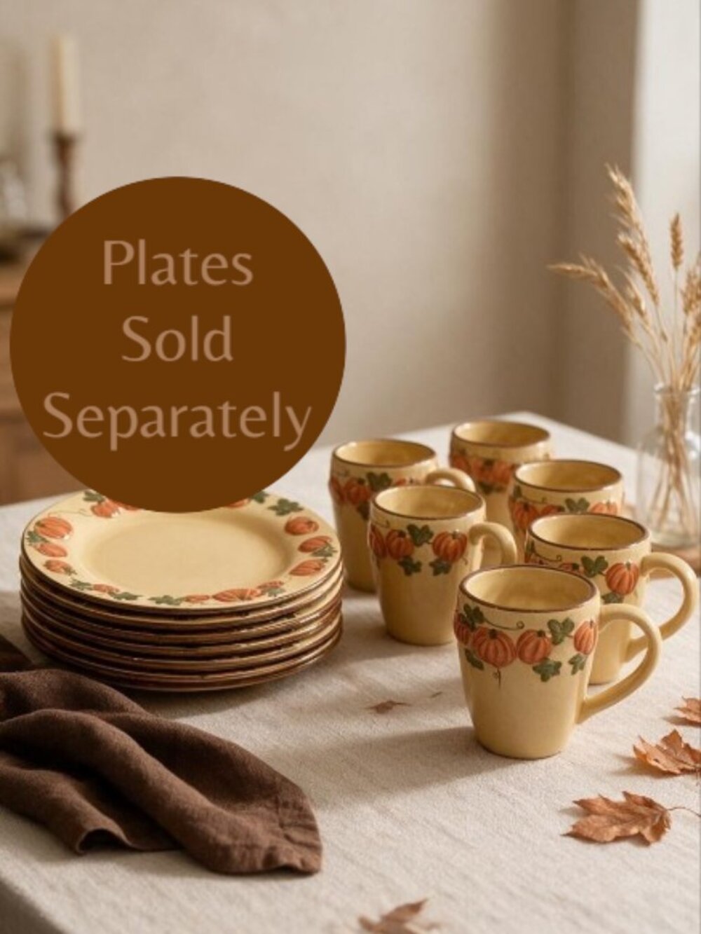 KOHL'S -- Thanksgiving Mugs, Set of SIX, Pumpkins, Yellow/Orange, Never Used